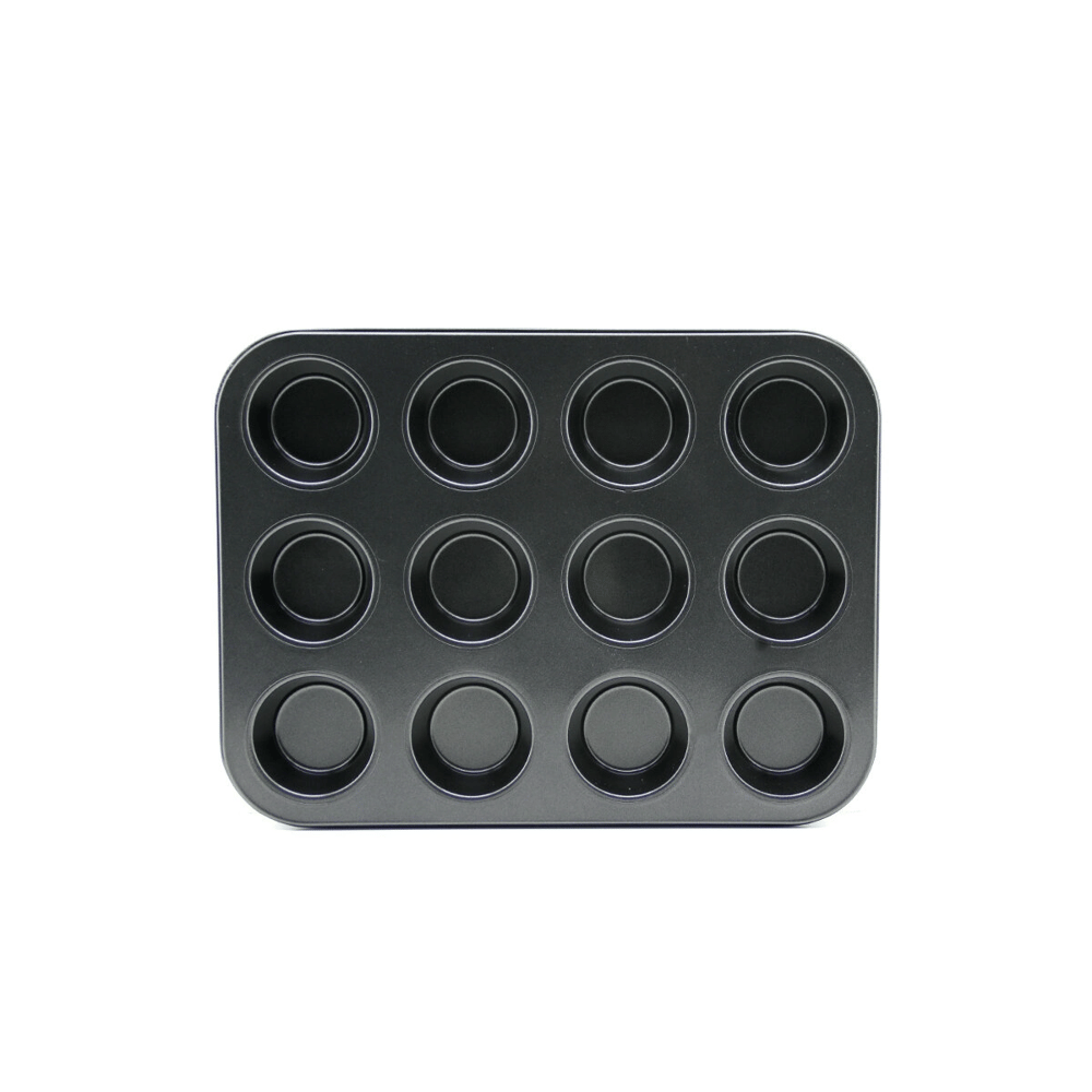 12 Gözlü Metal - Siyah Düz Muffin - Kek Kalıp Bx40