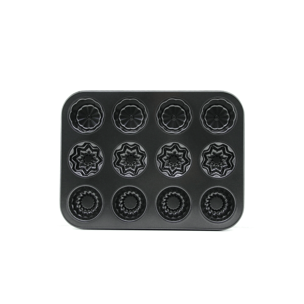 12 Gözlü Metal - Siyah Şekilli Muffin - Kek Kalıp Bx40