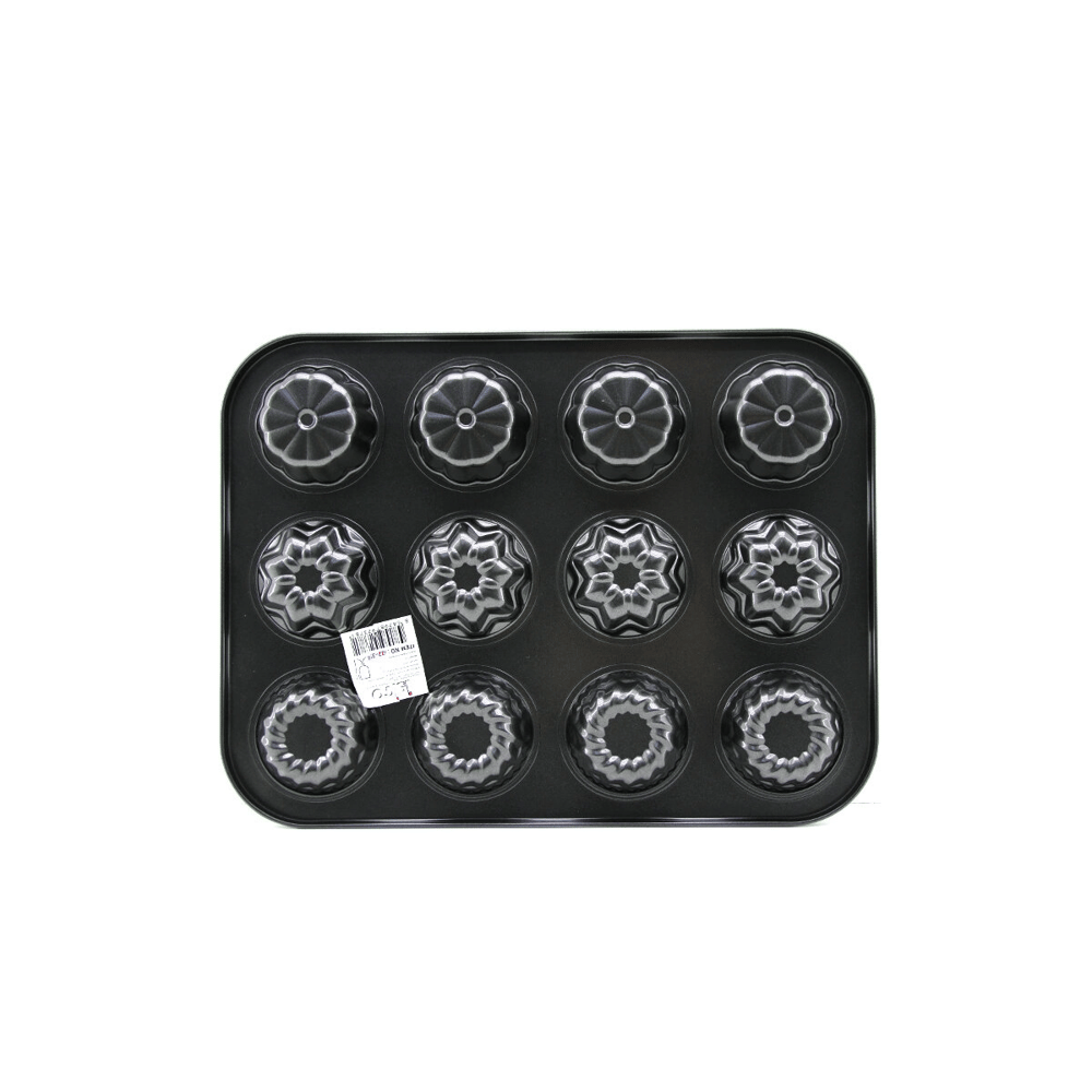 12 Gözlü Metal - Siyah Şekilli Muffin - Kek Kalıp Bx40