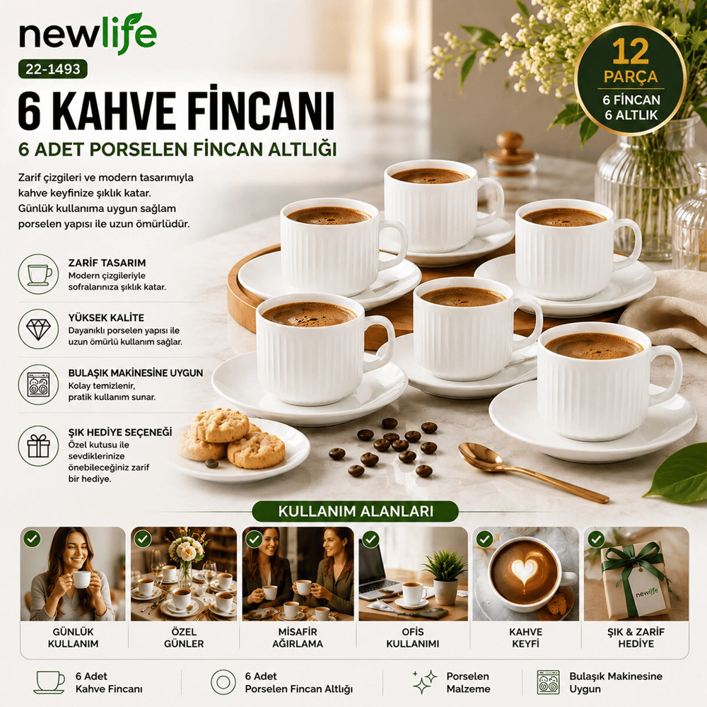 12 Parça  Porselen Kahve Fincanı Bx40