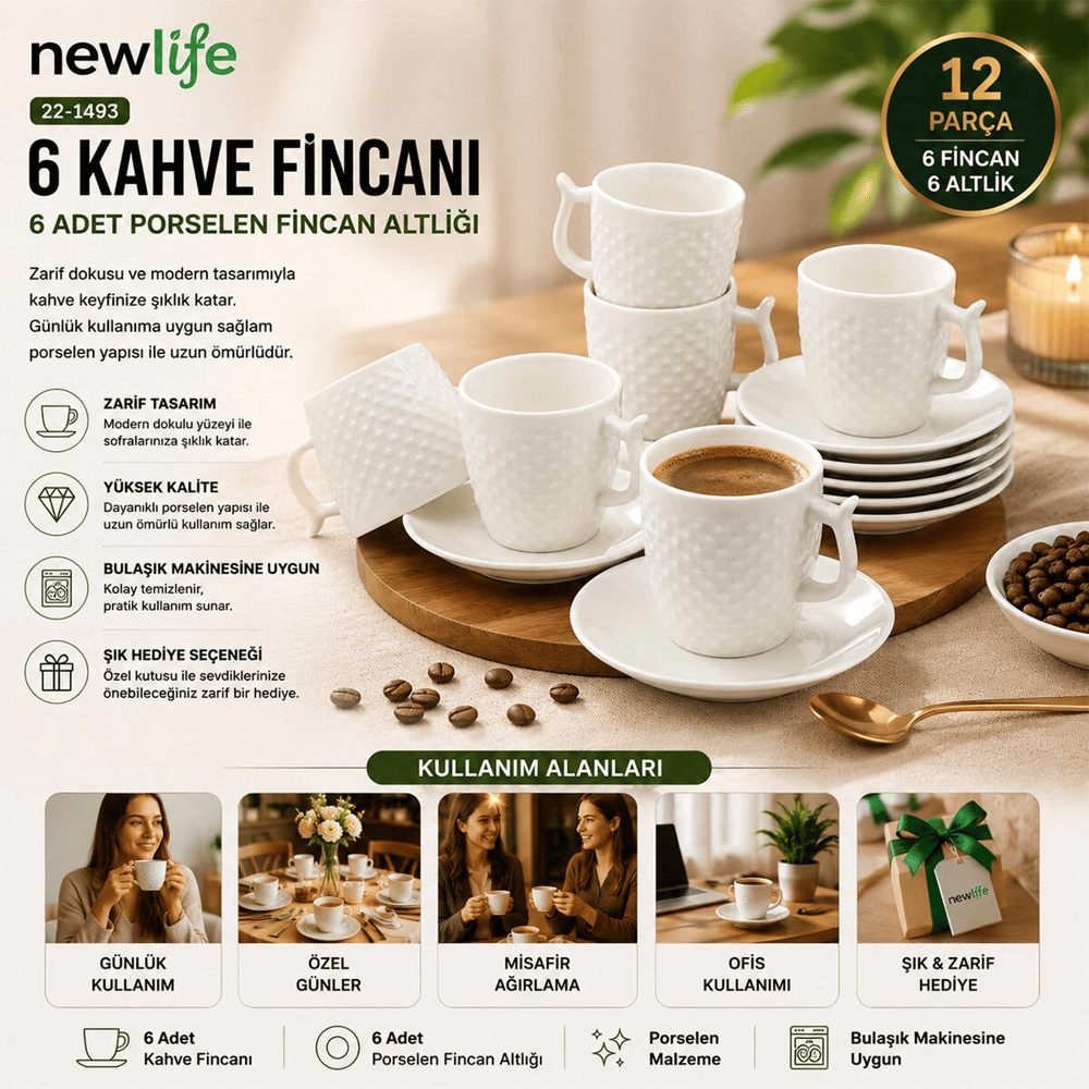 12 Parça  Porselen Kahve Fincanı Bx40