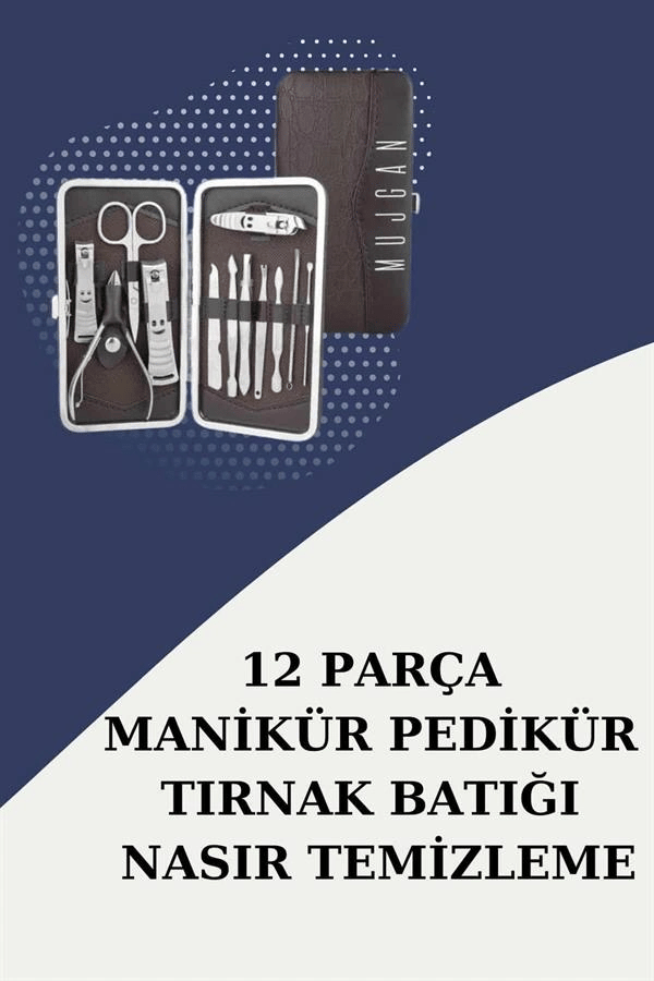 12 Parça Paslanmaz Çelik Kompakt ve Taşınabilir Manikür Makası Tırnak Makası