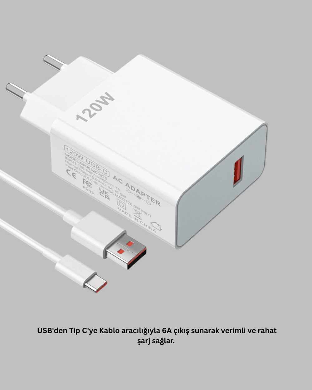 120 Watt Hızlı Şarj Adaptörü Samsung S20 S21 S22 S23 Uyumlu
