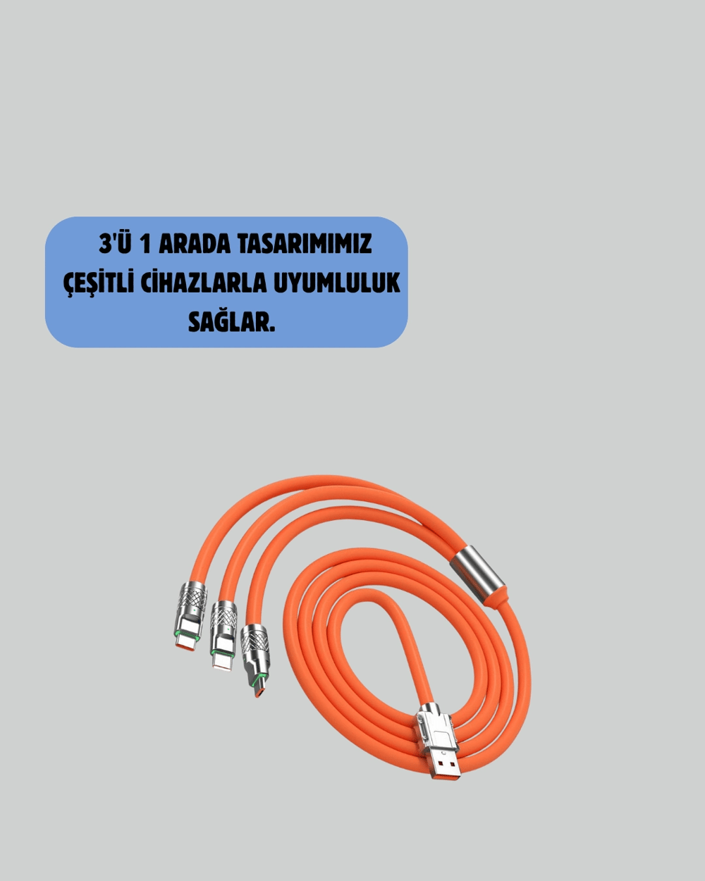 120 W Hızlı Çözüm Sunan 3ü 1 USB Şarj Kablosu– Sağlam Gövde
