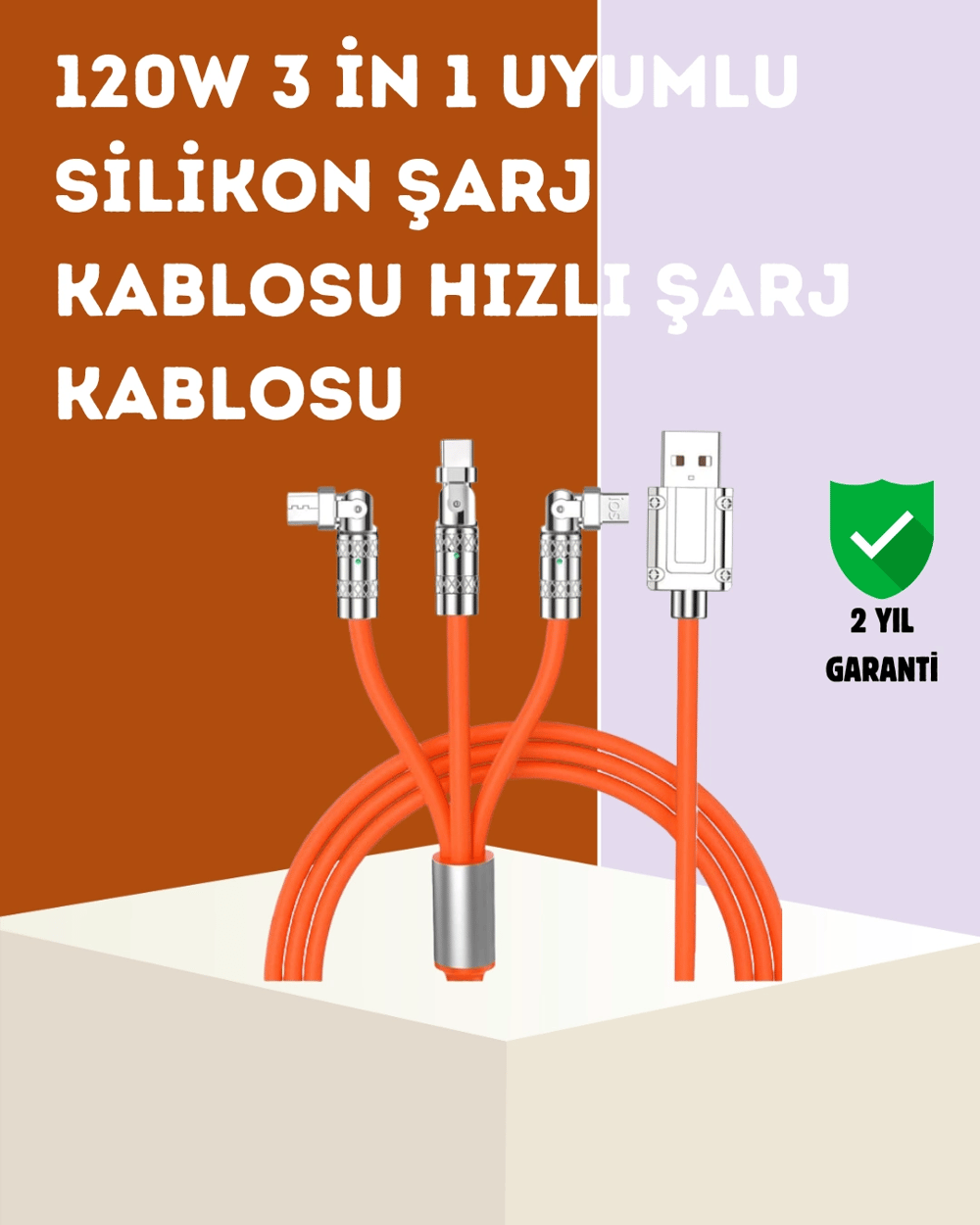 120 W Hızlı Çözüm Sunan 3ü 1 USB Şarj Kablosu– Sağlam Gövde
