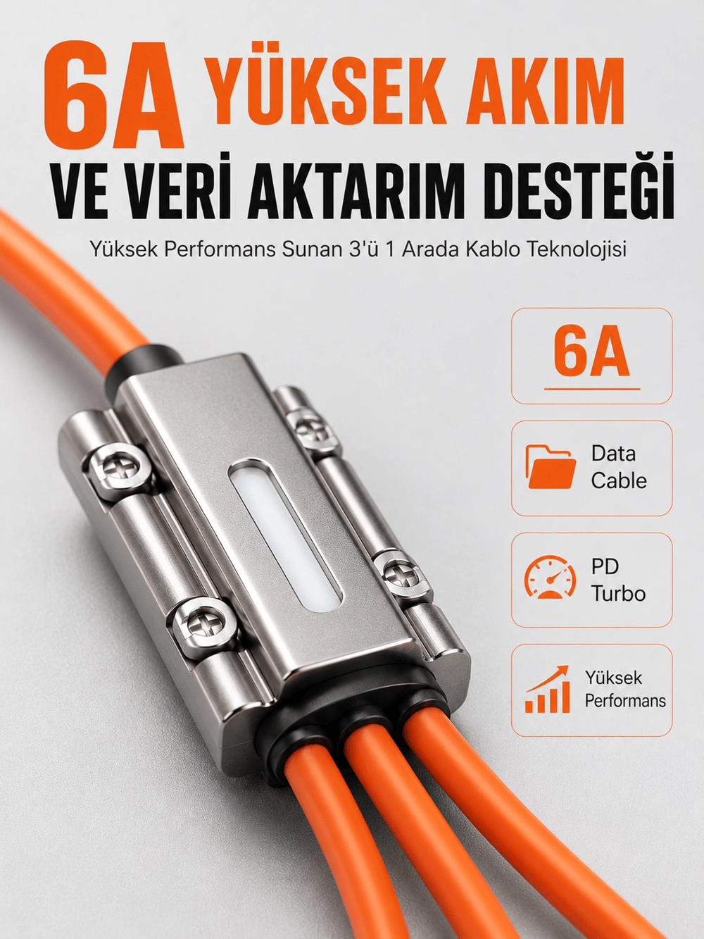 120W Hızlı Şarj Destekli 3ü 1 Arada Çok Amaçlı Şarj ve Veri Aktarım Kablosu