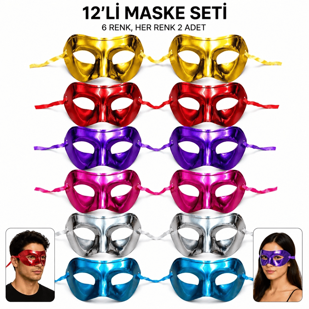 1239li Metalik Venedik  Parti Maskesi Seti – 6 Renk Karışık
