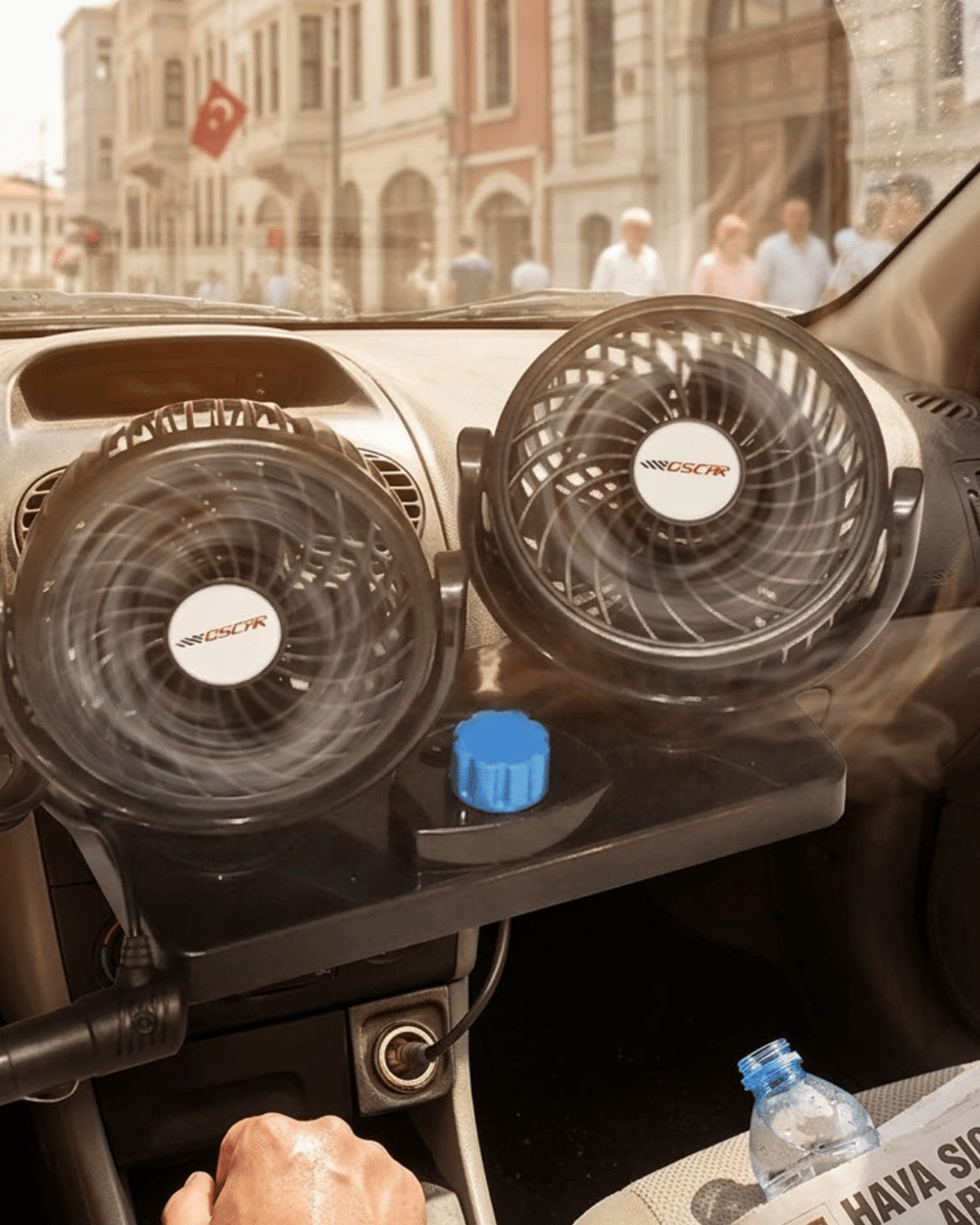 12V Araç İçi Vantilatör Çift Modlu Döner Başlıklı Oto Fan