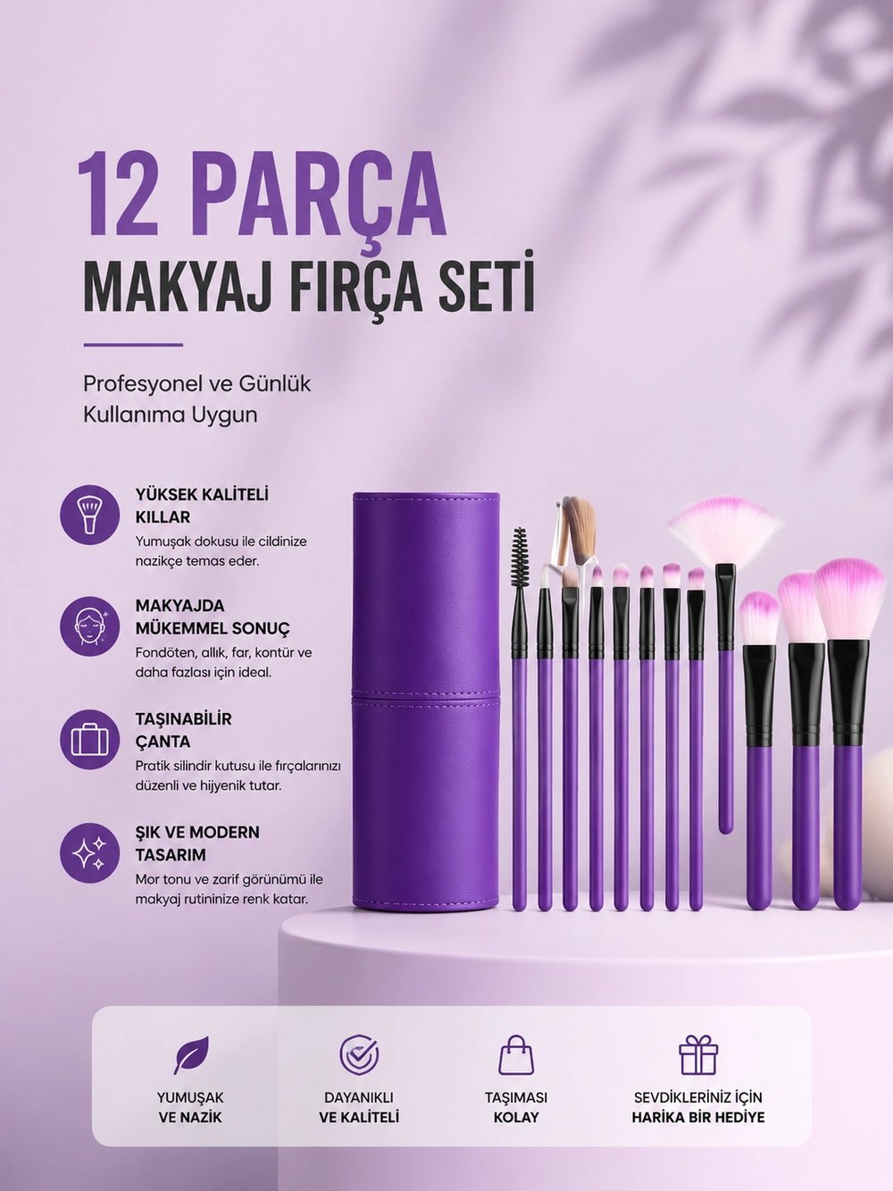 12li Makyaj Fırça Seti Yumuşak Kıllı Profesyonel Kullanıma Uygun