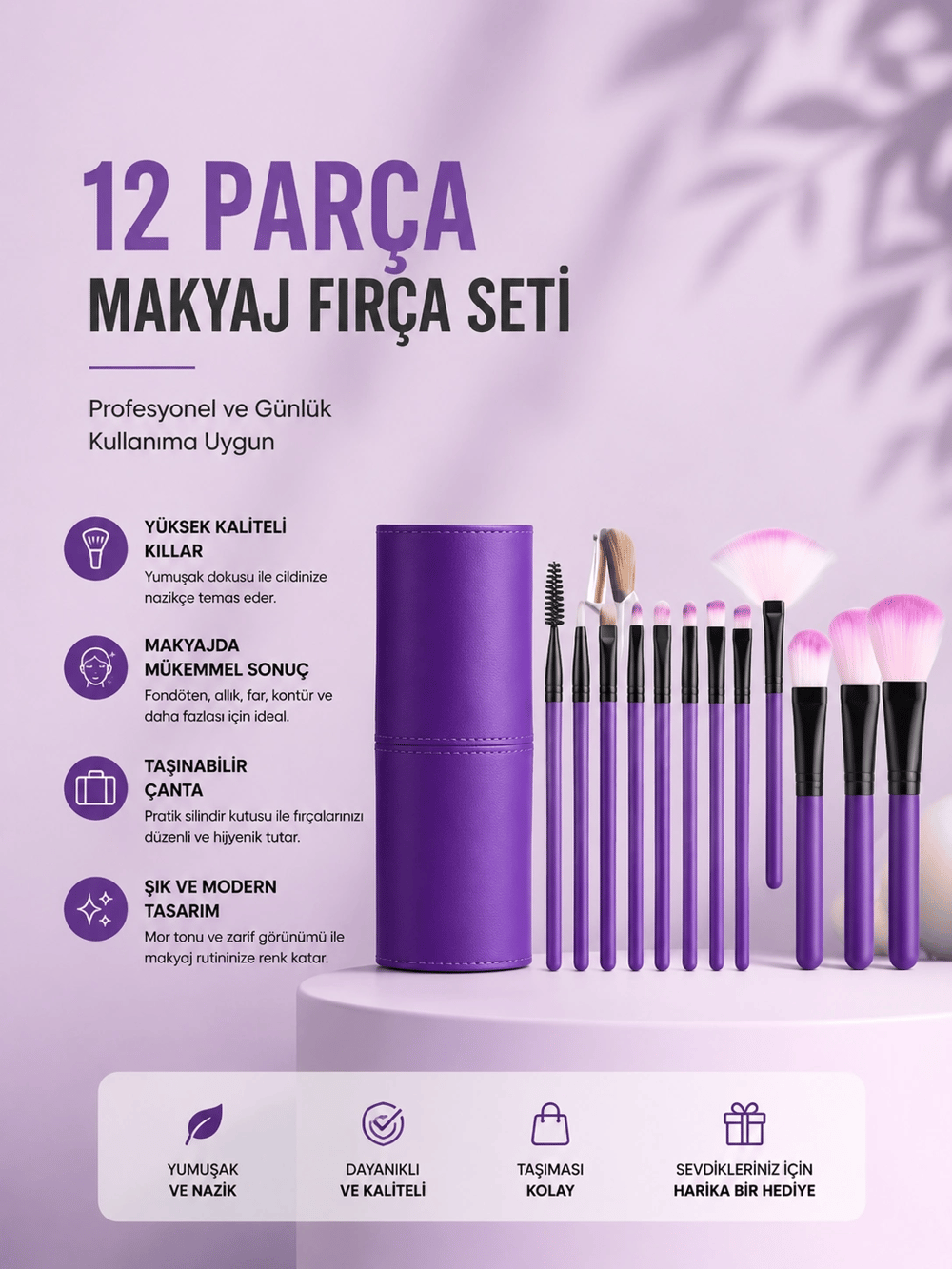 12li Makyaj Fırça Seti Yumuşak Kıllı Profesyonel Kullanıma Uygun