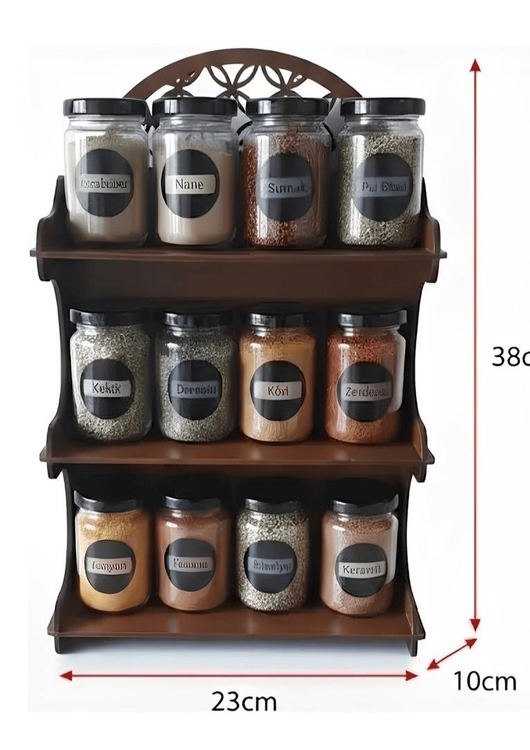 12li Meşe Rengi Mdf Standlı Dekoratif Baharatlık Seti - Baharatlık Takımı