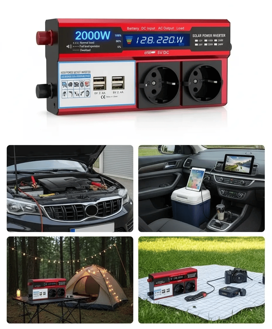 12v 2000w Modifiye Sinüs İnverter Araç Ve Güneş Enerjisi Uyumlu, Çift Usb, Çift Priz Ve Çakmaklık Eco Lounge