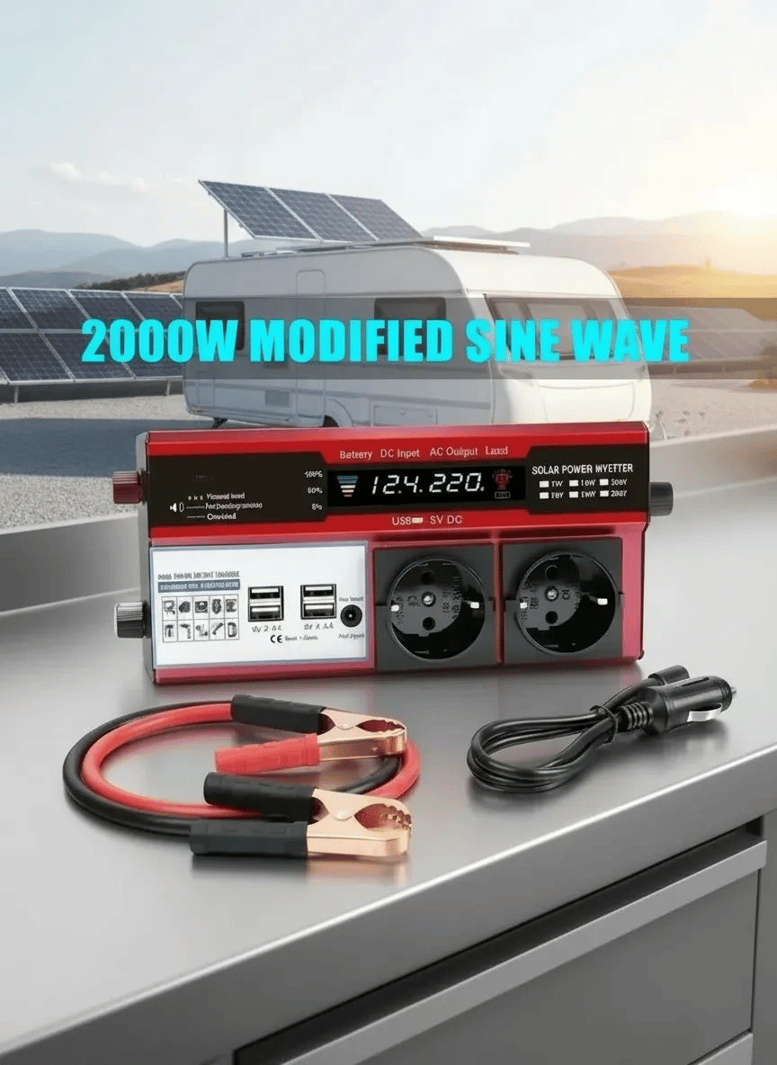 12v 2000w Modifiye Sinüs İnverter Araç Ve Güneş Enerjisi Uyumlu, Çift Usb, Çift Priz Ve Çakmaklık Eco Lounge