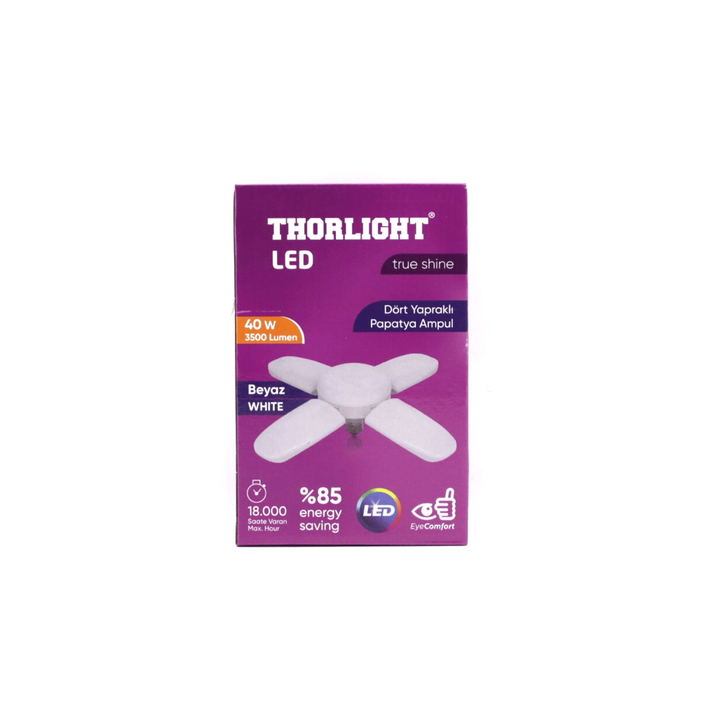 1+4 Kollu - Yapraklı Pervane Modeli Papatya Beyaz Led Lamba Ampul 40w - E27 P-6040b Bx40