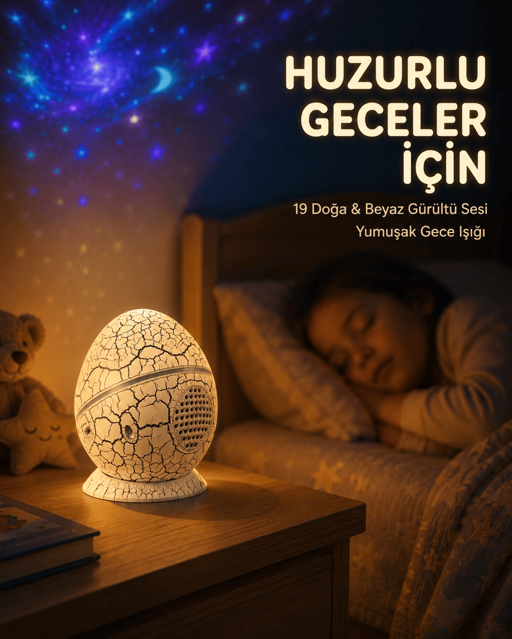 14 Renkli Nebula Yıldız Projektör + Müzik + Gürültü Cihazı + Zamanlayıcılı