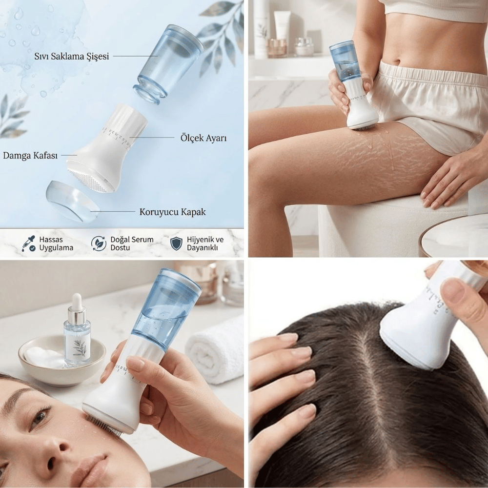 140 İğneli Serum Hazneli Dermaroller – 0-3 Mm Ayarlı Dermaroller Mikro İğneli Saç, Cilt Ve Vücut Bakım Aparatı Bx40