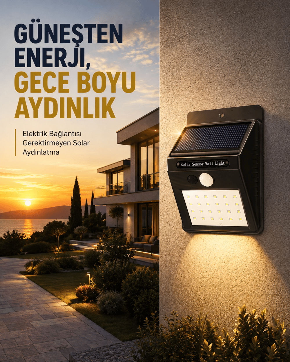 144 LEDli Geniş Aydınlatma Alanına Sahip Güneş Enerjili Güvenlik Lambası
