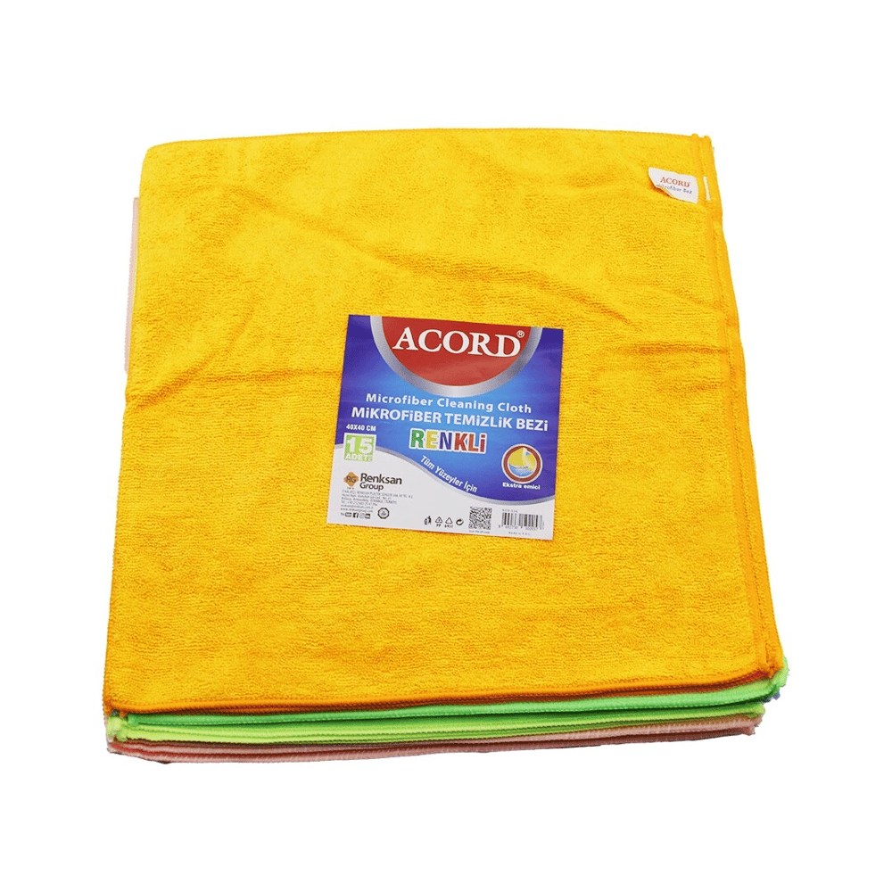 15 Adet Acord Kod-536 Dökme 40x40cm Renkli Mikrofiber Temizlik Bezi Ekstra Emici Tüm Yüzeyler İçin Bx40