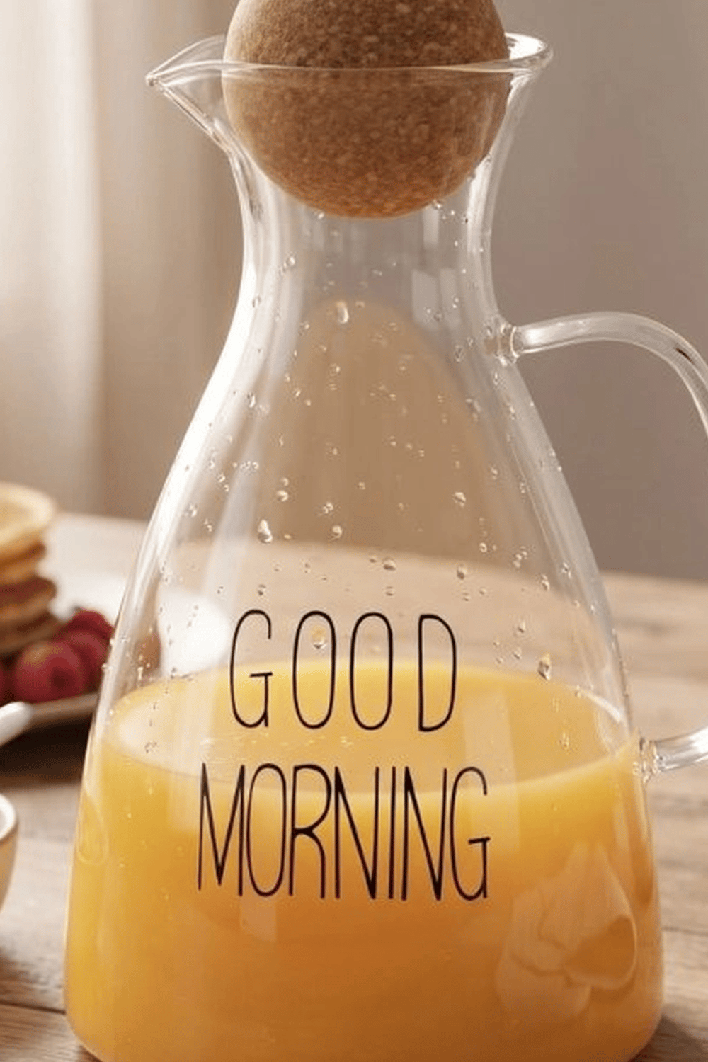1500 Ml Yuvarlak Mantar Kapaklı Cam Sürahi - Good Morning Yazılı - Bulaşık Makinesi Uyumlu BX-313781