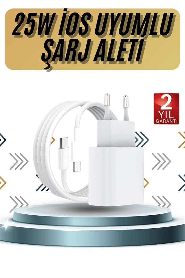 15/Pro/Pro Max 25W İOS Uyumlu Hızlı Şarj Aleti Adaptörlü Beyaz