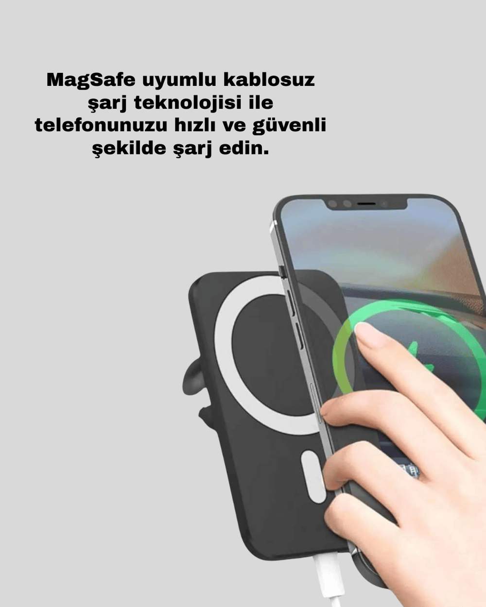 15W Kablosuz Şarj Destekli MagSafe Araç Tutucu Havalandırma Klipsli
