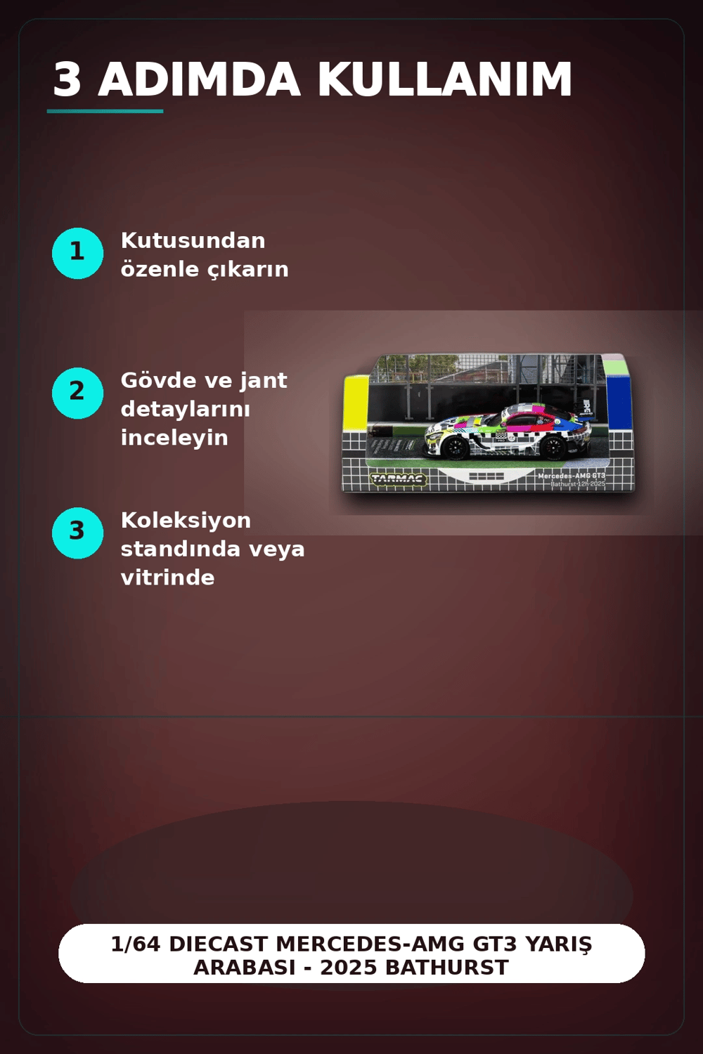 1/64 Diecast Mercedes-AMG GT3 Yarış Arabası - 2025 Bathurst 12h GruppeM Racing 3 Pilot BX-313343