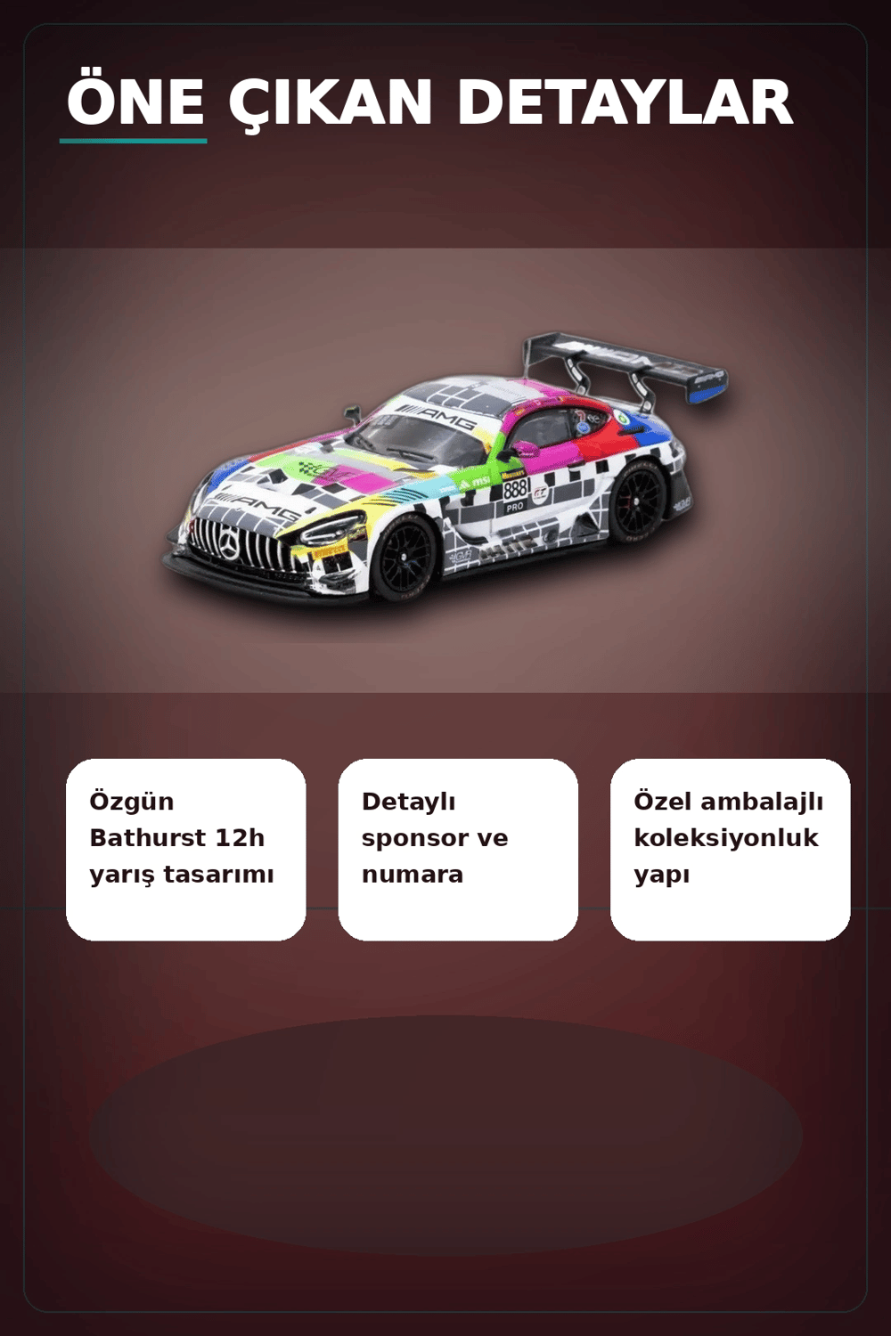 1/64 Diecast Mercedes-AMG GT3 Yarış Arabası - 2025 Bathurst 12h GruppeM Racing 3 Pilot BX-313343