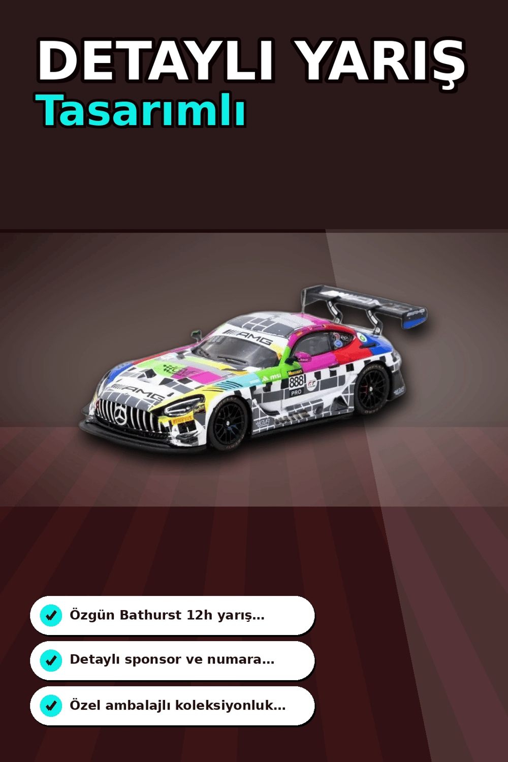 1/64 Diecast Mercedes-AMG GT3 Yarış Arabası - 2025 Bathurst 12h GruppeM Racing 3 Pilot BX-313343
