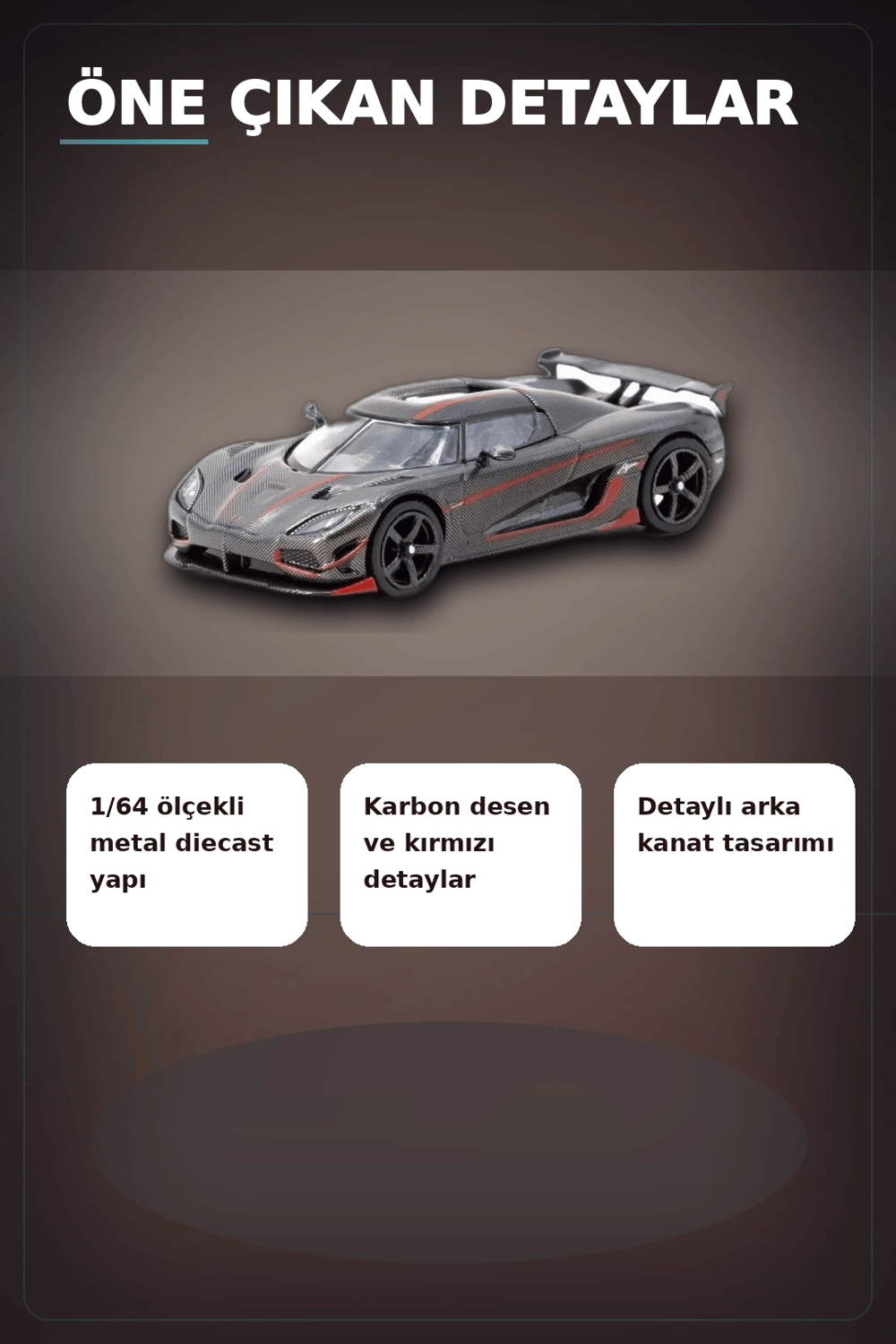 1/64 Siyah Karbon Fiber Kırmızı Detaylı Koenigsegg Agera RS Diecast Model Araba BX-313337