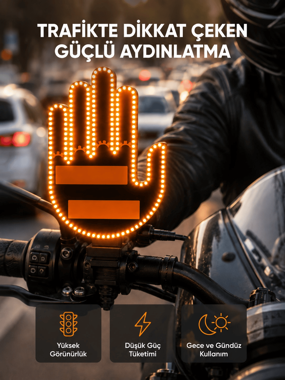 176 LED’li Amber Trafik Uyumlu Sinyal Işığı – El Hareketiyle Kontrol