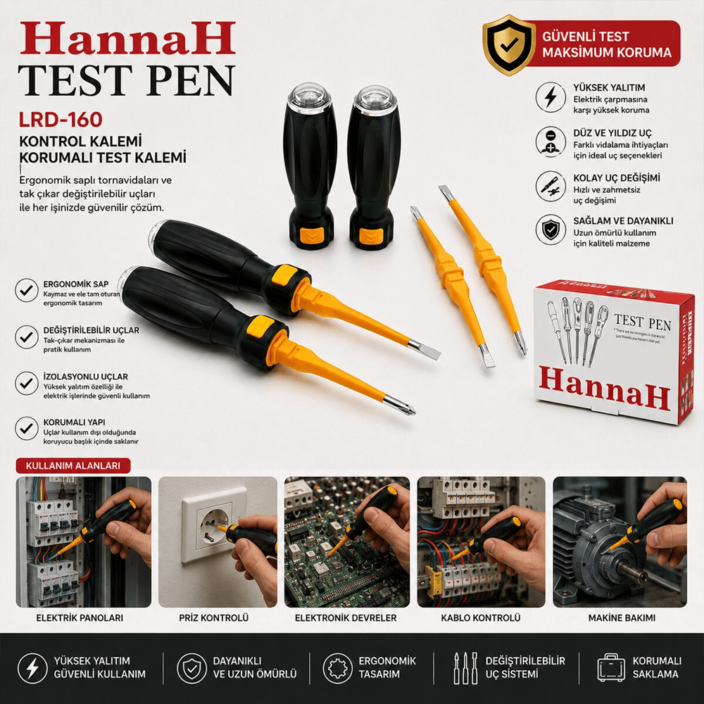 18 Adet Tak Çıkar 2in1 Düz - Yıldız Uç Ergonomik Sap Kontrol Kalemi - Tornavida Korumalı Lrd-160 Bx40