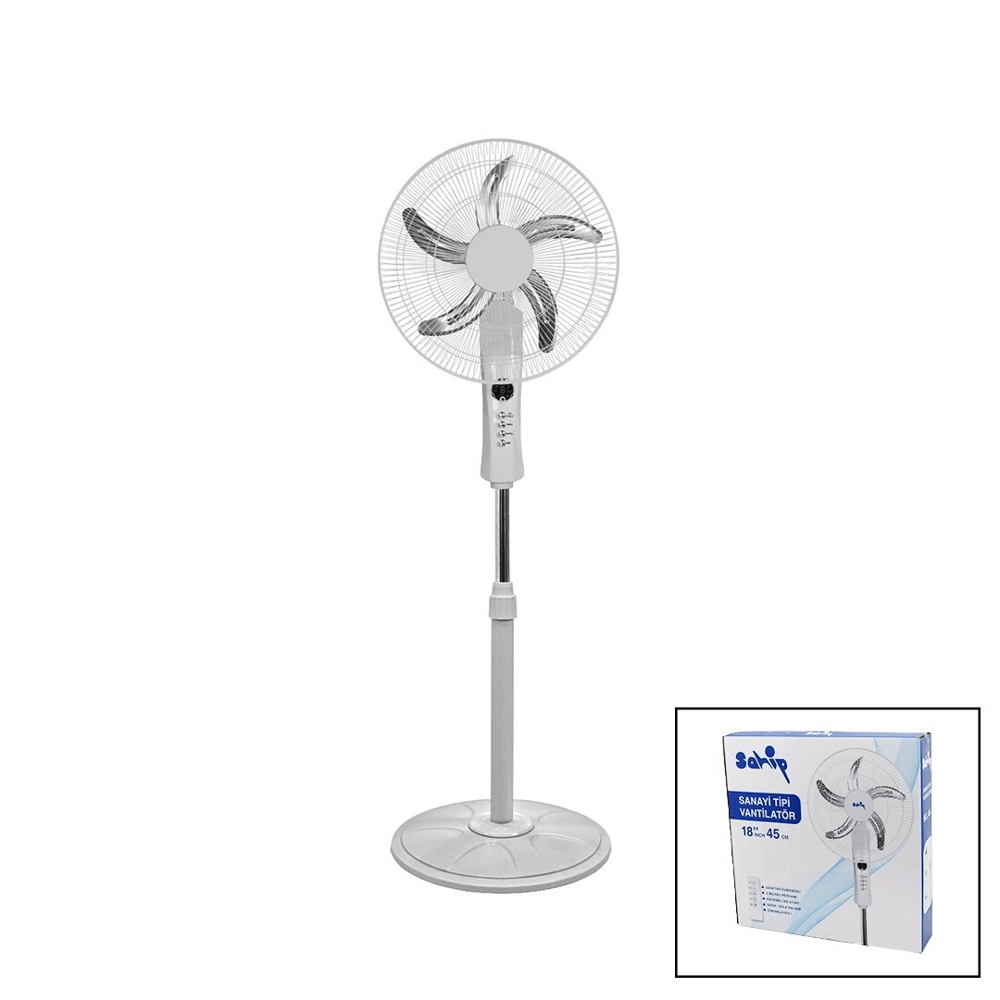 18 İnc 45 Cm Kumandalı  Sanayi Tipi Ayaklı Vantilatör 5-metal Pervane 3-kademe Hız 65w Y:137cm Bx40