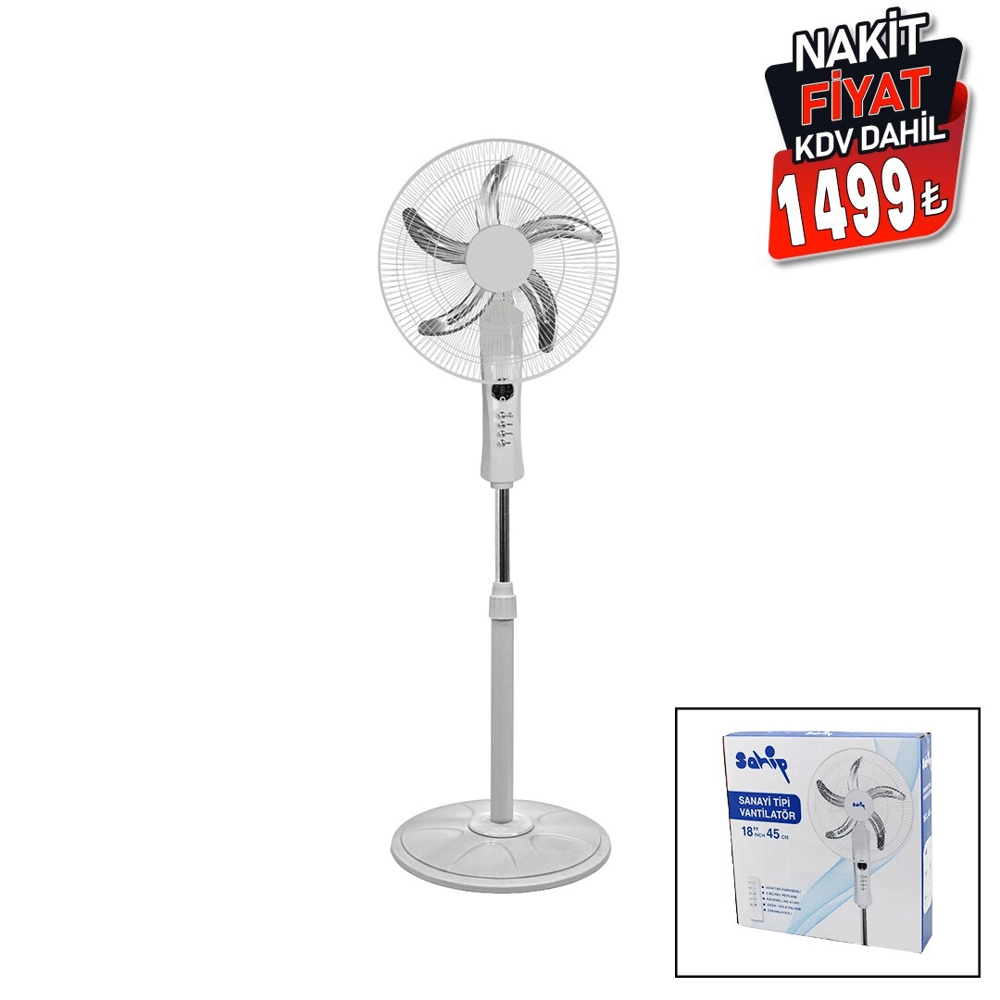 18 İnc 45 Cm Kumandalı  Sanayi Tipi Ayaklı Vantilatör 5-metal Pervane 3-kademe Hız 65w Y:137cm Bx40