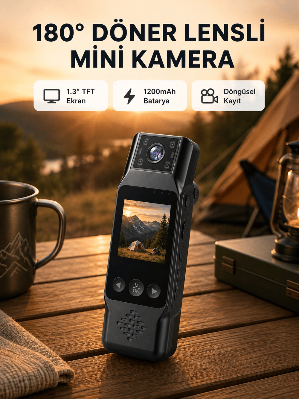 180° Döner Lensli Mini Kamera 1080P Full HD Hareket Algılama 1200mAh