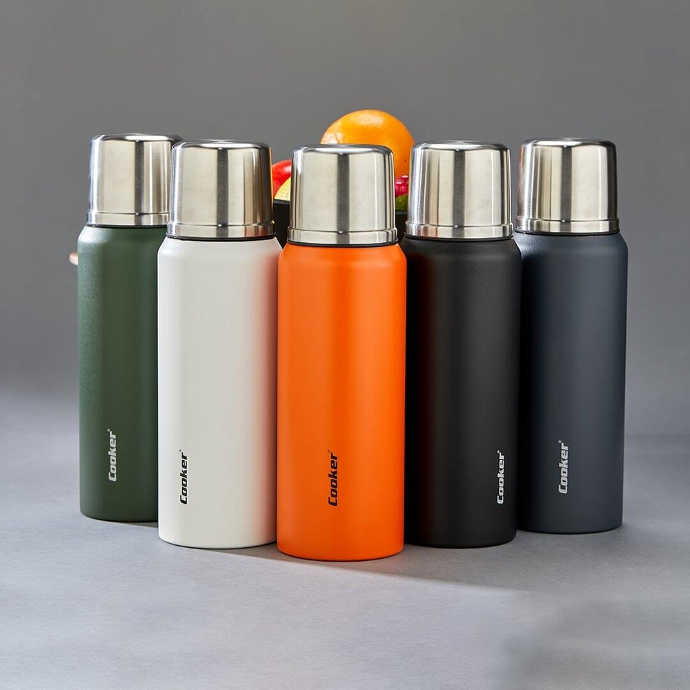 1LT DAĞCI TERMOS RENKLİ ÇİFT CİDARLI PASLANMAZ ÇELİK - SIZDIRMAZ KAPAK = BARDAK (3936)