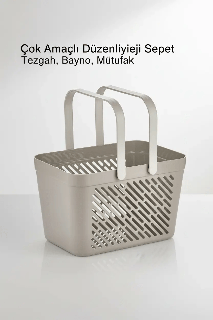 1li Gri Çok Amaçlı Kulplu Sepet Mutfak Banyo Organizer Taşıma Sepeti