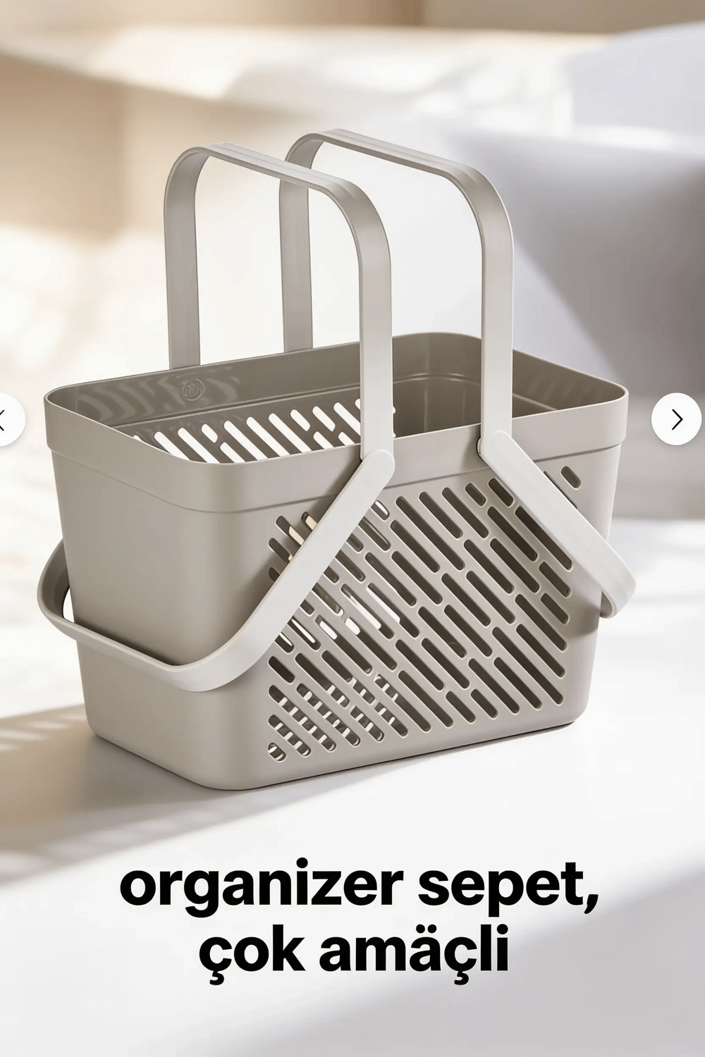 1li Gri Çok Amaçlı Kulplu Sepet Mutfak Banyo Organizer Taşıma Sepeti