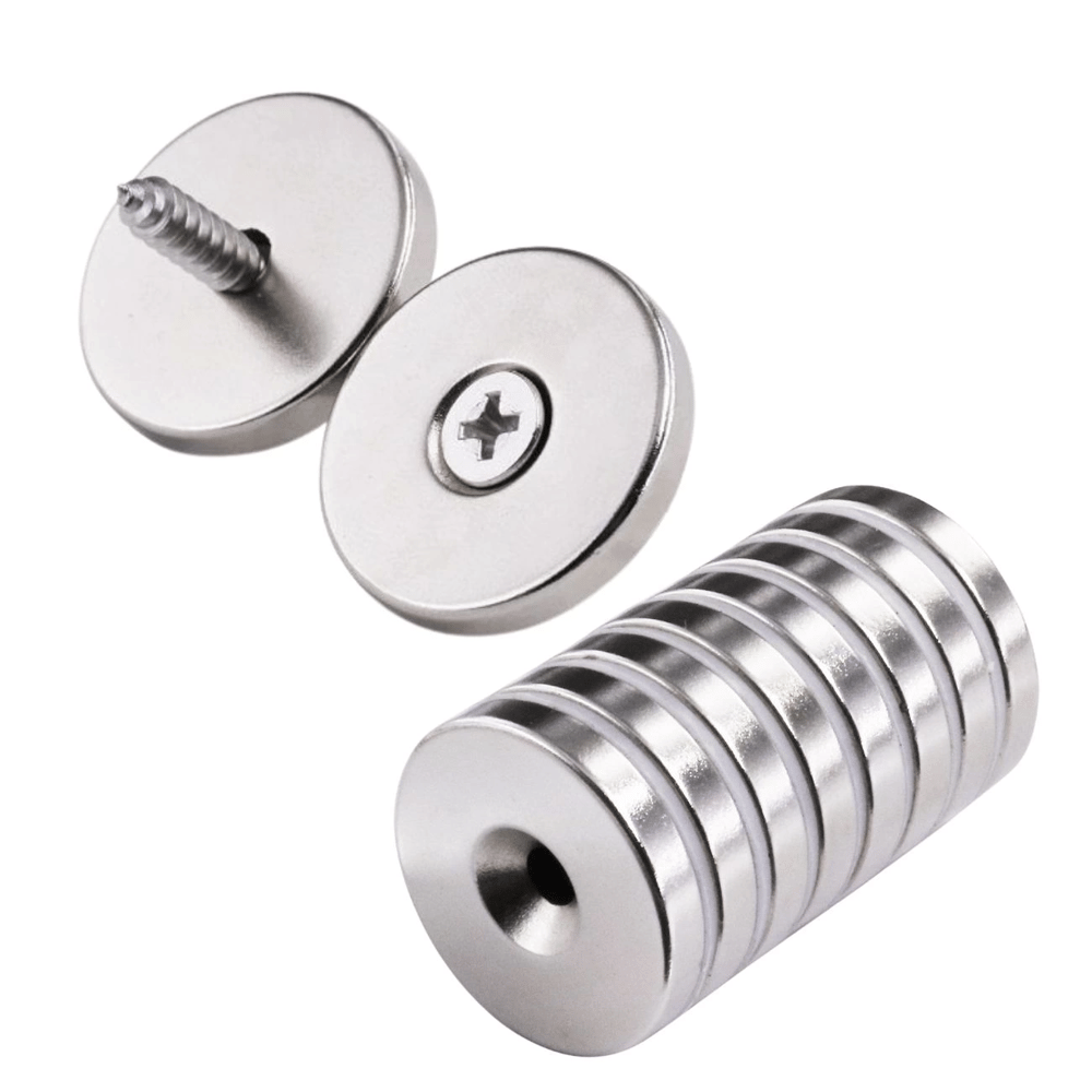 2 Adet 25x10/5x5,5 mm Neodyum Mıknatıs Havşa Delikli Magnet Vida Atılabilir N35 Nikel Paslanmaz