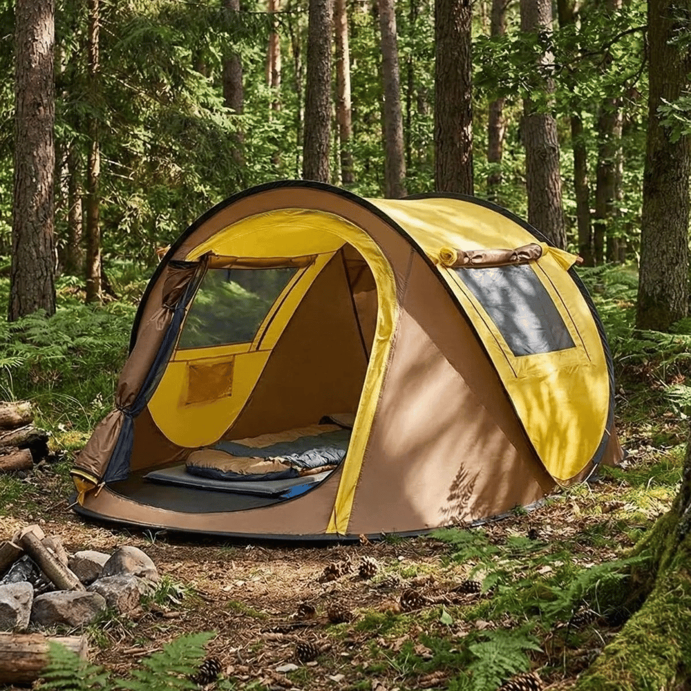 2 Kişilik Vagon Tipi Yarı Otomatik Kamp Çadırı – Çift Kapılı, Çift Pencereli, Hafif Taşınabilir Outdoor Doğa Çadırı 220x120x90 Cm Bx40
