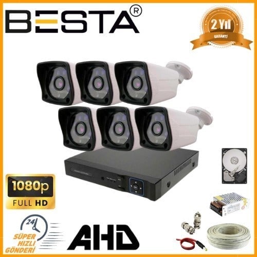 2 MP 1080P 6 Dış Mekan Kameralı AHD Güvenlik Seti