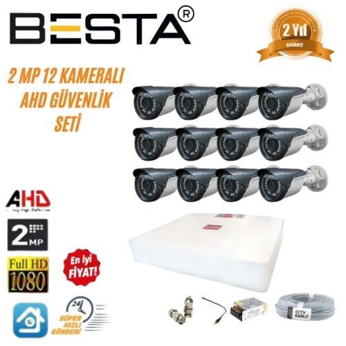2 MP Ahd 1080P Gece Görüşlü 12 Kameralı Güvenlik Sistemi