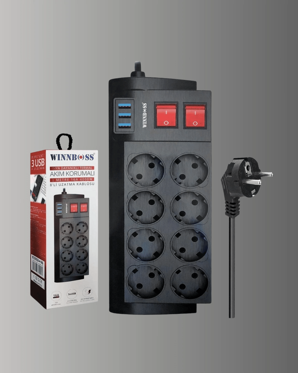 2 Metre Güçlü Çoklu Priz 8 Soket Yeni Nesil