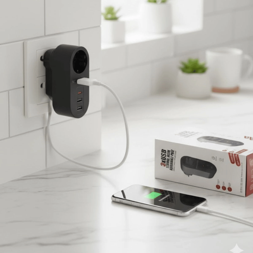 2 Usb,1 Type-c Girişli 1'li Çocuk Korumalı,ısıya Karşı Dayanıklı 2500watt Termal Akım Korumalı Priz Bx40