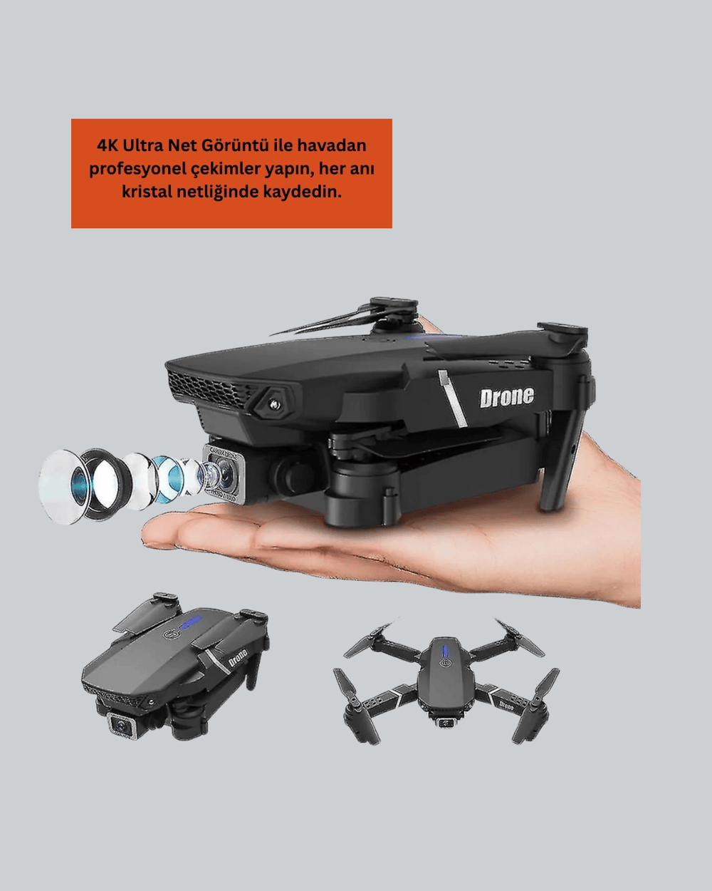 2.4G 4CH Katlanabilir Drone 100 Metre Uçuş Mesafeli