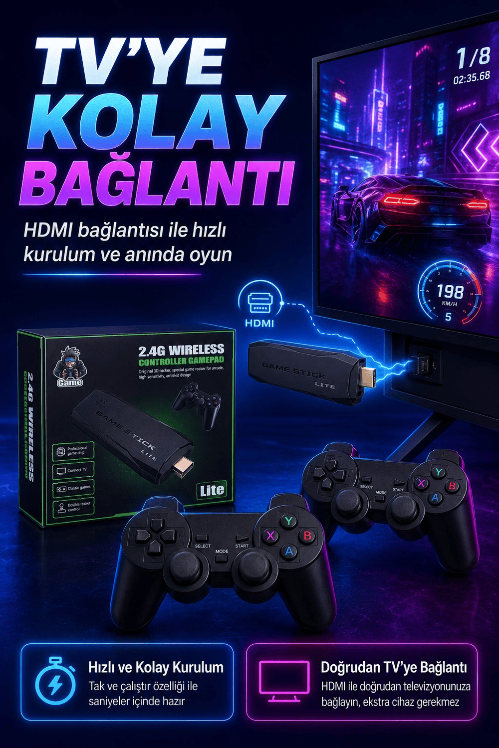 2.4G Kablosuz Gamepadli Mini Oyun Konsolu HDMI Destekli Retro Oyun Cihazı Seti