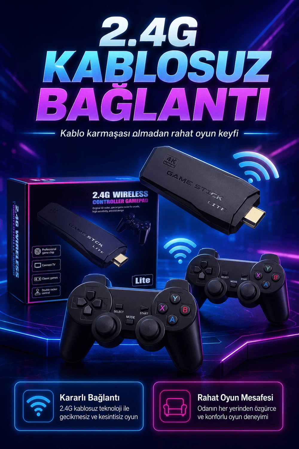 2.4G Kablosuz Gamepadli Mini Oyun Konsolu HDMI Destekli Retro Oyun Cihazı Seti