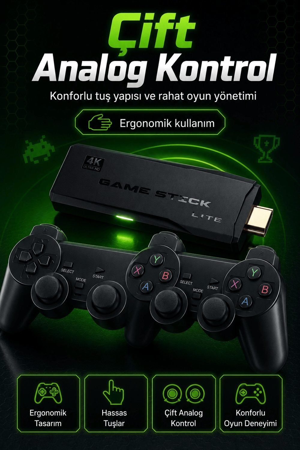 2.4G Kablosuz Oyun Konsolu HDMI TV Bağlantılı Çift Kollu Klasik Oyun Seti