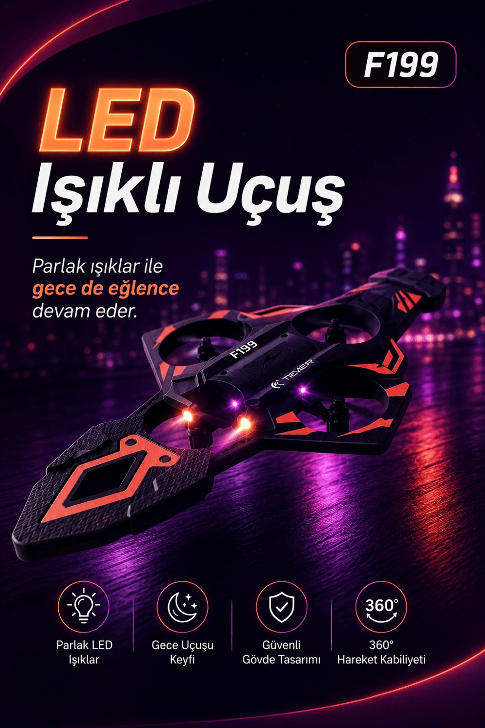 2.4G Uzaktan Kumandalı F199 Model Uçak Drone Hızlı Dönüşlü Çocuk Oyuncağı
