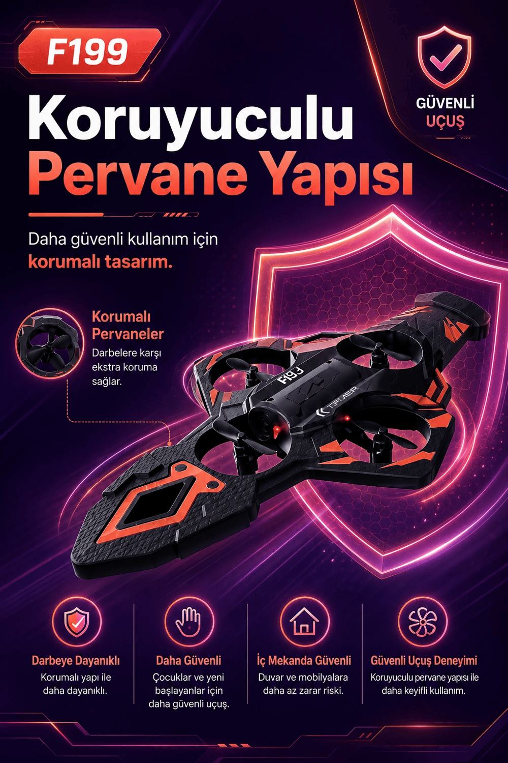 2.4G Uzaktan Kumandalı F199 Model Uçak Drone Hızlı Dönüşlü Çocuk Oyuncağı