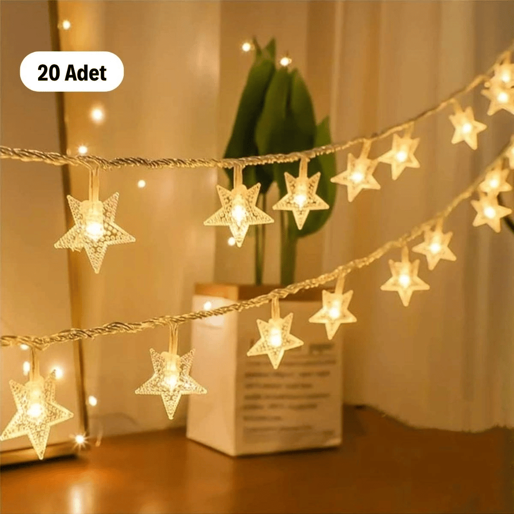 20 Adet Mini Yıldız Led 5 Metre Günışığı Rengi Dekoratif Led Bx40